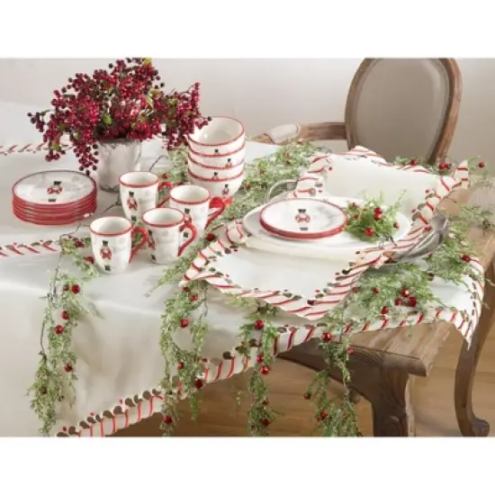 Saro Lifestyle Candy Cane Stripe Border Christmas Holiday Table Runner image {3}