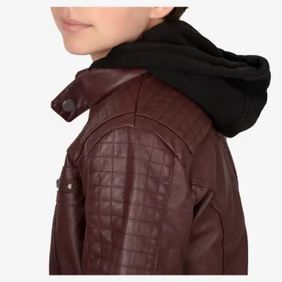 X RAY Boy's Lined PU Jacket With Knit Hood image {5}