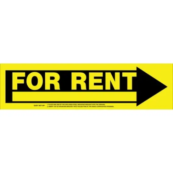 Hillman English Yellow For Rent Sign 6 in. H X 24 in. W - Case of 6 image {1}