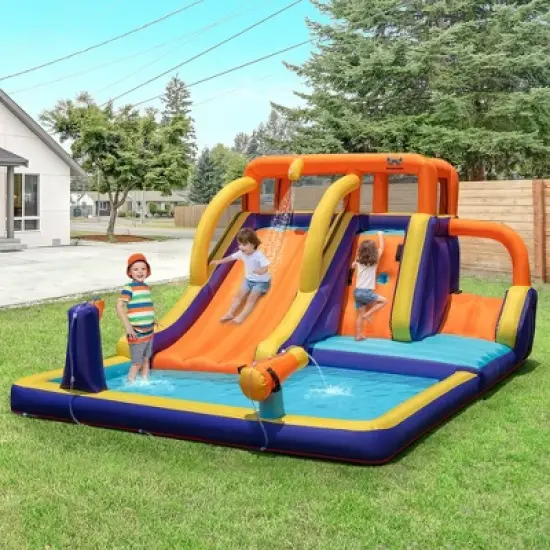 Costway Inflatable Waterslide 4-in-1 Kids Bounce Castle W/ Splash Pool（Without Blower） image {1}