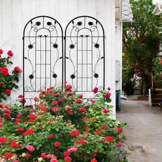 Syemin Patio Decorative Screens, Iron Arch Decoration Garden Trellis, for Outdoor for Climbing Plants Support, Flowerbed, Black, 40"*19.7"*86.7" image {3}