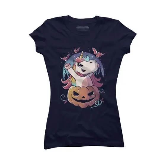Junior's Design By Humans Spooky Unicorn Funny Cute Magic Halloween By EduEly T-Shirt image {4}