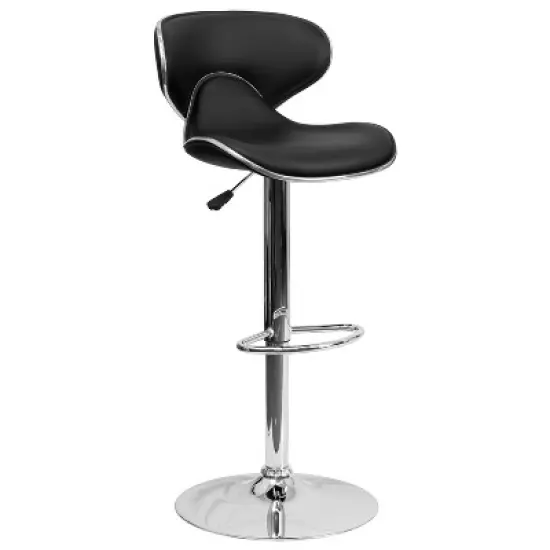 Flash Furniture Contemporary Cozy Mid-Back Vinyl Adjustable Height Barstool with Chrome Base image {15}