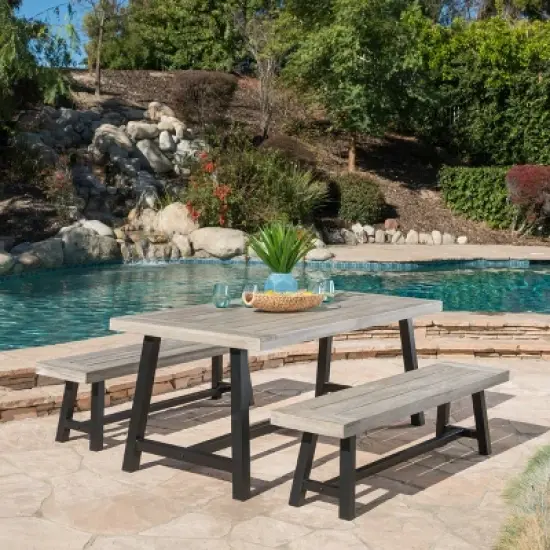 Carlisle 3pc Rustic Wood Patio Dining Set - Christopher Knight Home image {5}