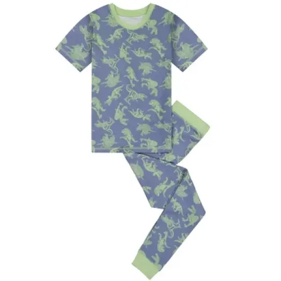 Sleep On It Boys Green Dino Super Soft Snug Fit 2-Piece Pajama Sleep Set image {2}