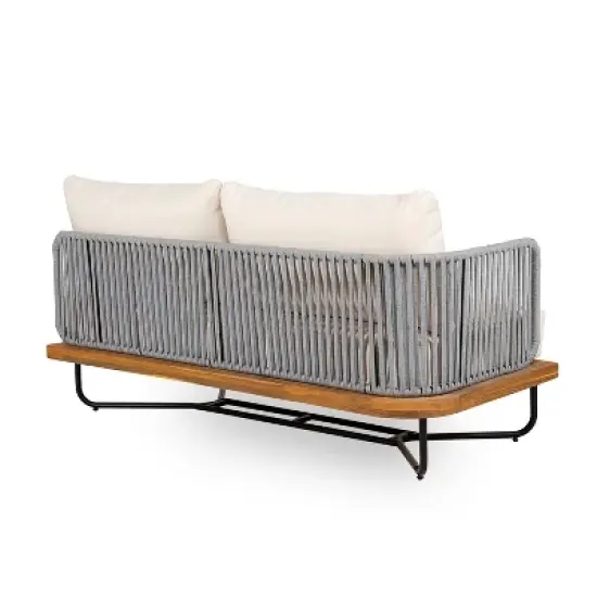 Christopher Knight Home Foisy Modern Outdoor Acacia Wood and Rope Weave Sectional Sofa Set with Water-Resistant Cushions image {6}