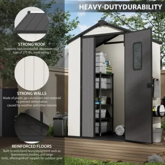 YARDSIGHT 8*6 FT Outdoor Storage Shed with Floor and Double Doors for Garden Patio Furniture and Tools,Gray/White image {3}