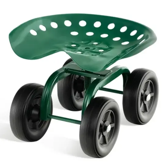 Costway Rolling Garden Cart Heavy Duty Workseat with 360&deg; Swivel Seat & Adjustable Height Blue/Red/Green image {11}