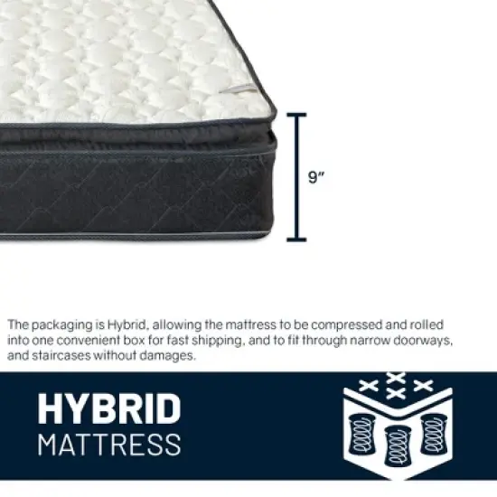 Continental Sleep, 9-Inch Medium Firm Pillow Top Single Sided Hybrid Mattress, Compatible with Adjustable Bed image {4}