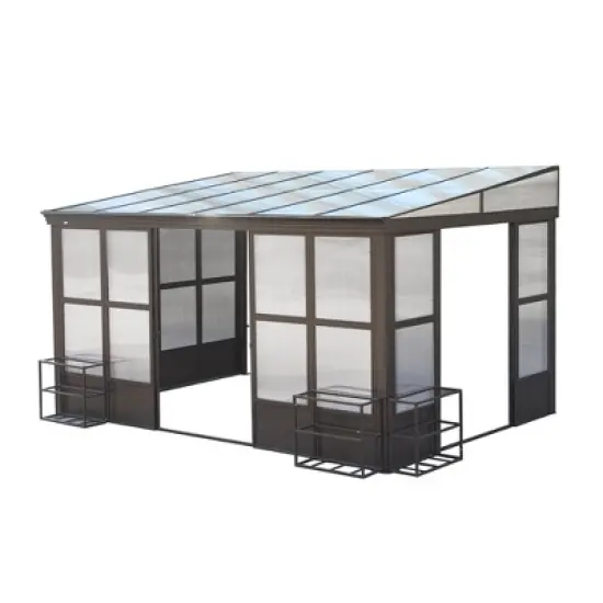 Mondawe Lean to Sunroom 10x14FT, Wall Mounted Solarium with Sloping Polycarbonate Roof, Detachable Screens and 2 Lockable Sliding Doors image {13}
