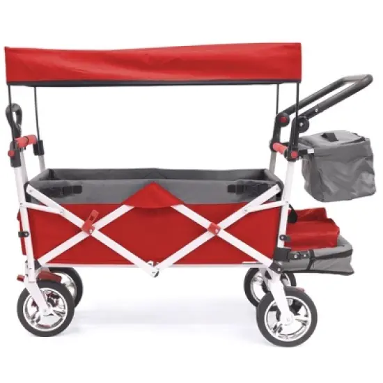 HOMLUX Push or Pull Folding Stroller Wagon with Canopy, Adjustable Handle, Removable Cooler image {10}