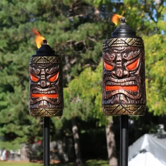 Sunnydaze Outdoor 3-in-1 Adjustable Height Tiki Face Patio and Lawn Torch Light Set image {8}