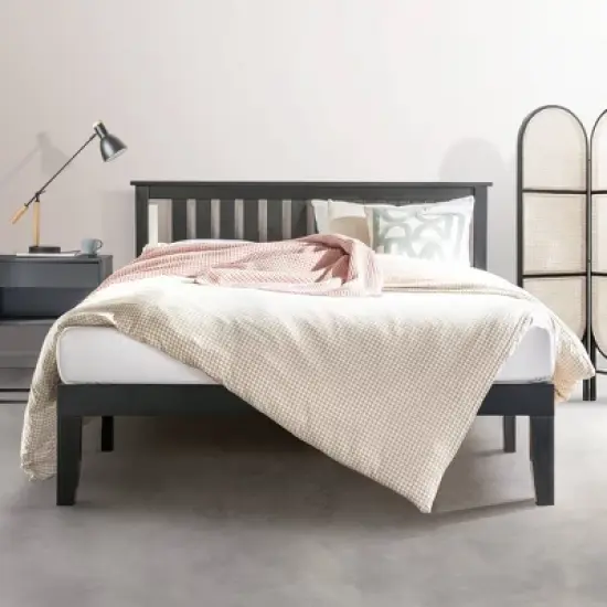 14" Marley Solid Wood Platform Bed with Paneled Headboard Black - Mellow image {1}