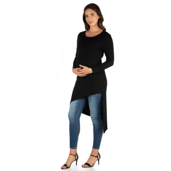 24seven Comfort Apparel Long Sleeve Knee Length Asymmetrical Maternity Tunic Top image {1}