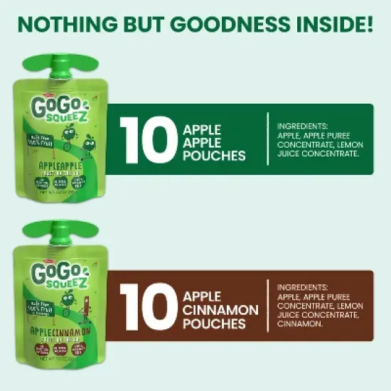 GoGo SqueeZ Applesauce and Fruit Puree Variety Pack Apple & Cinnamon Pouches - 64oz/20ct image {3}
