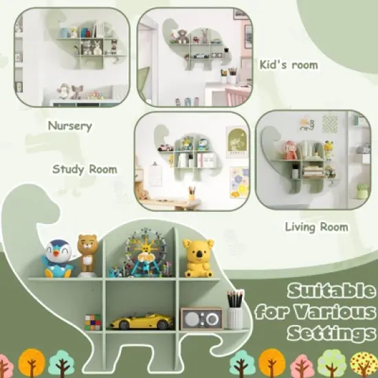 Infans 2-Tier Floating Dinosaur Kids Bookshelf Wall-Mounted Nursery Book Shelf image {6}