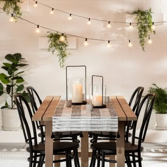 Oversized Broken Stripes Tassel Table Runner Black/Sour Cream - Hearth & Hand&trade; with Magnolia image {1}