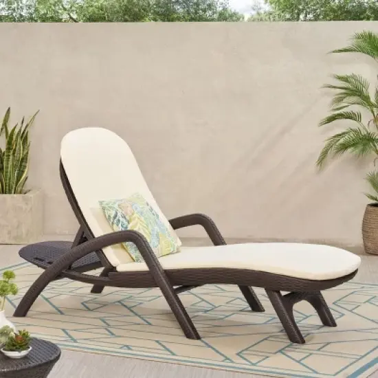 Outdoor Chaise Lounge with Cushion, Modern Curved Backrest Recliner for Patio, Poolside or Garden Relaxation and Sunbathing-Maison Boucle image {1}