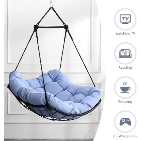 Hammock Chair Swing with Cushion - Outdoor Indoor Hanging Hammock Chair for Patio, Porch, Bedroom, Garden, Courtyard, Balcony image {4}
