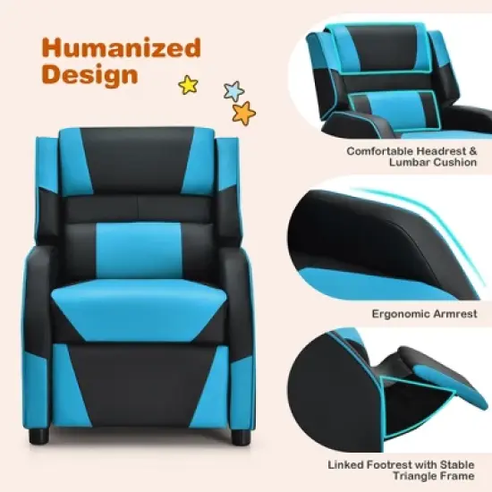 Costway Kids Youth Gaming Sofa Recliner w/Headrest & Footrest PU Leather Yellow\White\Blue\Pink image {7}