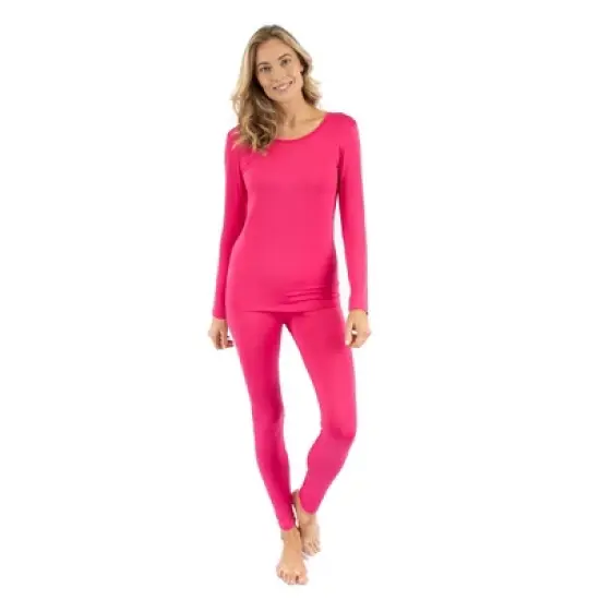 Leveret Womens Two Piece Classic Solid Color Thermal Pajamas image {6}