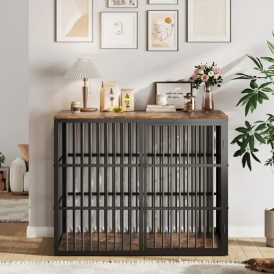 48'' Dog Crate Furniture, 3-in-1 Wooden Dog Kennel with 3 Lockable Doors, Heavy Duty Metal Frame & Sturdy Panels, Large End Table image {1}