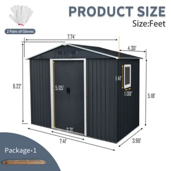 MOEPISY 8ft X 4ft Outdoor Metal Storage Shed With Window And Metal Foundation, Black And White image {4}