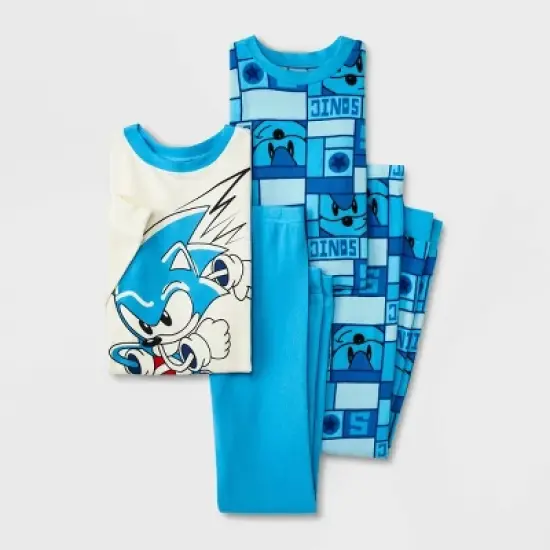 Boys' Sonic the Hedgehog Snug Fit 4pc Pajama Set - Blue image {3}