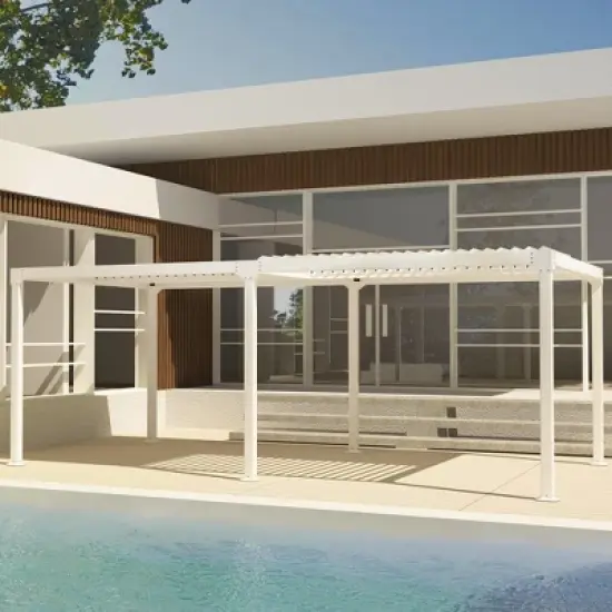 Aoodor Aluminum Pergola Rainproof Gazebo Patio Sun Shade Shelter with Adjustable Roof-White image {8}