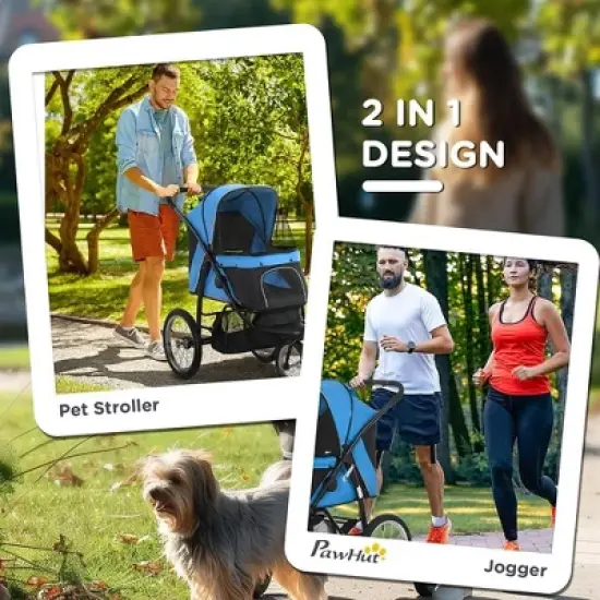 Resenkos Cat Jogger Stroller,Dog Stroller, Pet Stroller,Pet Stroller with Adjustable Canopy, Safety Tether, Storage Basket, Blue image {1}