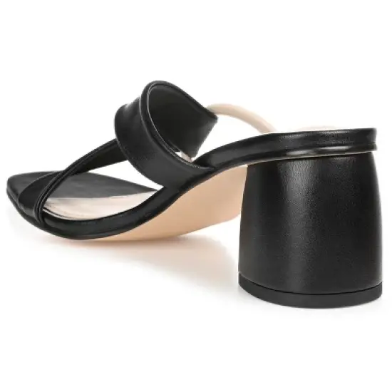 Journee Signature Womens Genuine Leather Jossette Slip On Block Heel Open Square Toe Sandals image {6}