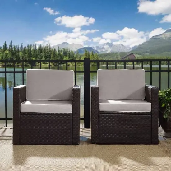 Palm Harbor 3pc All-Weather Wicker Patio Conversation Set Gray - Crosley image {9}