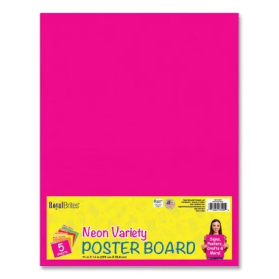Royal Brites Premium Coated Poster Board, 11 x 14, Assorted Neon Colors, 5/Pack image {1}
