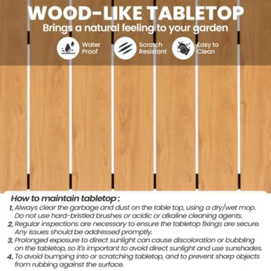 Crestlive Products Outdoor Dining Table for 4-6 People Patio Rectangle Table, Aluminum Frame with Durable Wood-Like Tabletop and Umbrella Hole Brown image {3}