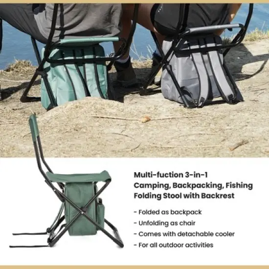 Arrowhead Outdoor Multi-Function 3-in-1 Compact Camp Chair: Backpack, Stool & Insulated Cooler, w/Bottle Holder & Storage Bag, Hiking (Forest Green) image {2}