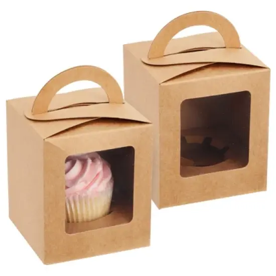 Juvale Single Cupcake Boxes with Inserts, Individual Disposable Kraft Paper Containers for Pastry, Dessert (3.7 x 4.2 x 3.7 In, 50 Pack) image {8}