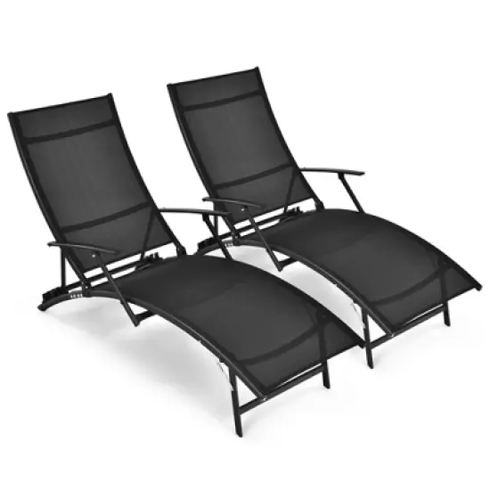 Costway 2PCS Patio Folding Lounge Chair Chaise Recliner Adjustable Stackable W/Armrest image {3}
