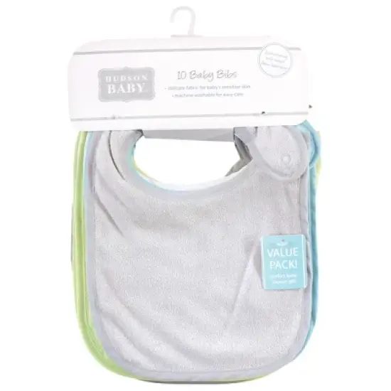 Hudson Baby Infant Boy Rayon from Bamboo Terry Bibs, Gray Mint Lime, One Size image {1}