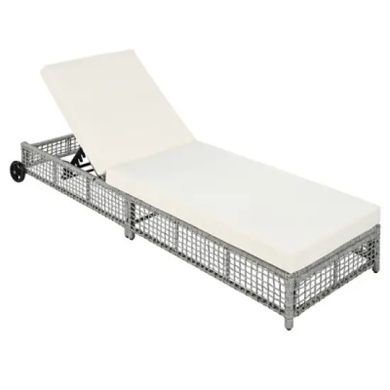 Outdoor Patio Rattan Daybed Sunbed with 5-Position Adjustable Backrest and Wheels image {6}