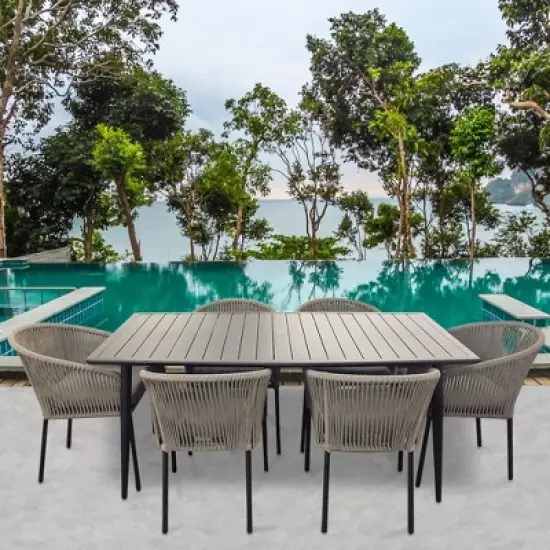 Courtyard Casual Osborne Black Aluminum Outdoor Dining Set w/ Table and 6 chairs with Cushions image {1}