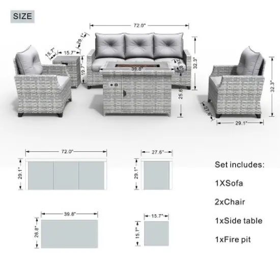Moda Furnishings 5-Piece Outdoor Wicker Sectional Seating Group with Cushions and Fire Pit image {3}