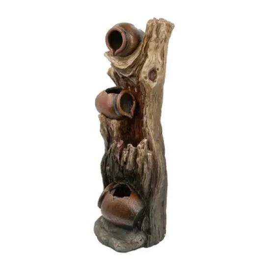 NAYSAYE Fountain Three Tier Tree Trunk Water Feature with Cascading Basins for Garden Patio, Brown, 12.4"*11.6"*37.8" image {1}