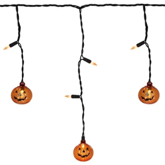 Northlight LED Lighted Pumpkin Halloween Curtain Icicle Lights - Orange - 5.25' Black Wire - 25ct image {1}
