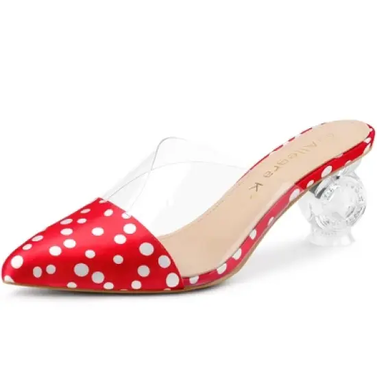 Allegra K Women's Polka Dots Clear Chunky Heels Slides Mules image {7}