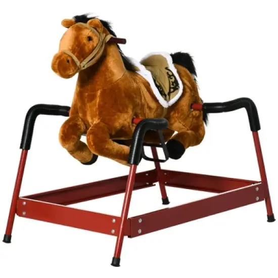 Qaba Kids Spring Rocking Horse, Ride on Horse for Girls and Boys with Animal Sounds, Plush Horse Ride-on with Soft Feel, Interactive Toy for Kids image {3}