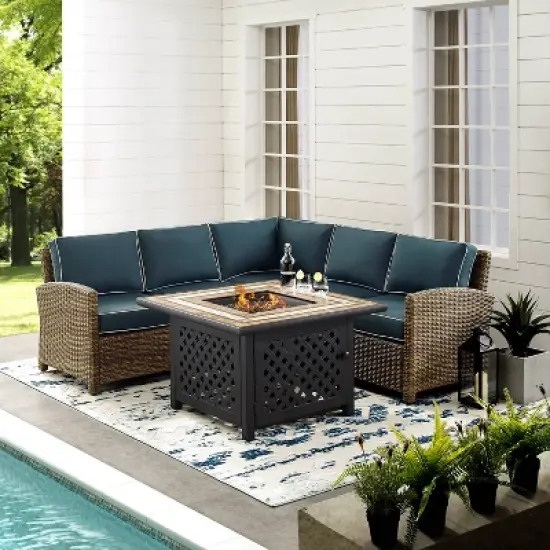 Bradenton 4pc Outdoor Wicker Sectional Set with Fire Table - Crosley
 image {3}
