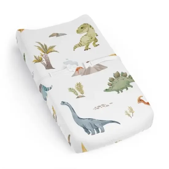 Sweet Jojo Designs Boy Changing Pad Sheet Watercolor Dinosaur Dino Multicolor image {6}
