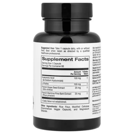 California Gold Nutrition Hyaluronic Acid Complex with L-Proline, French Grape Seed and French Maritime Pine Bark Extract, 60 Veggie Capsules image {2}