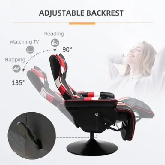Kumasinova 90&deg;-130&deg;Recliner Gaming Chair with Swivel Base Plate&Cup Holder,360&deg;Swivel Office Chair Video Game Chairs with Head&Lumbar Pillow,Footrest image {4}