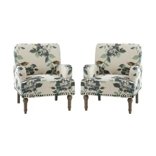 Set of 2 Reggio  Traditional  Wooden Upholstered  Armchair with Floral Patterns and  Nailhead Trim | ARTFUL LIVING DESIGN image {13}